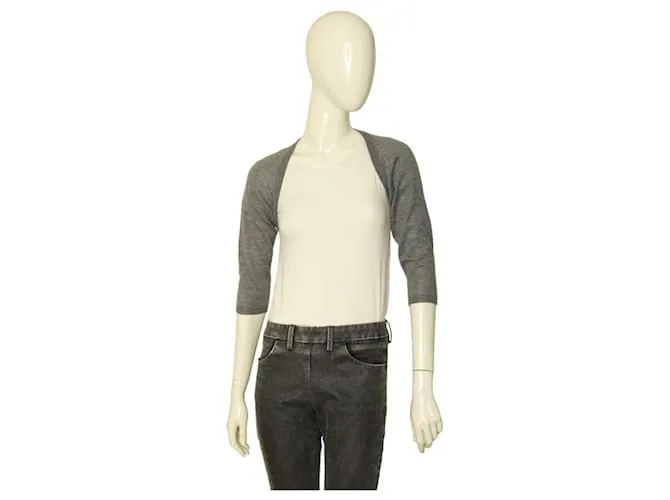 Alexander McQueen Gris 100% Bolero de punto de cachemira 3/4 Cárdigan con mangas Cardi M Gris antracita 