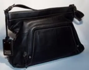 Bolso hobo de hombro Tignanello de cuero guijarro negro para mujer tachuelas hebillas etiqueta de mano
