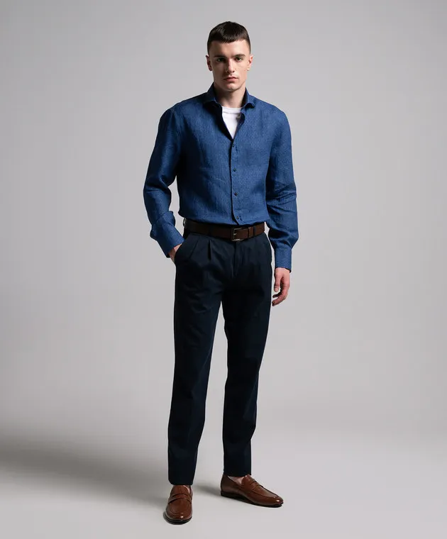 Brunello Cucinelli Blue patterned linen shirt