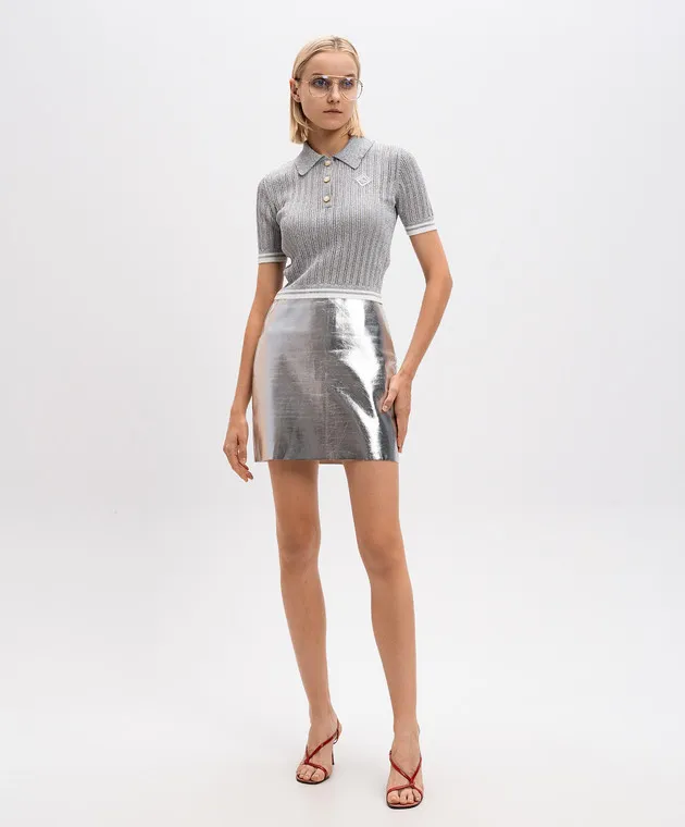 Casablanca Gray short polo shirt with lurex