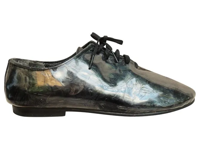 Comme Des Garcons Derbies como los niños de cuero, plastico y plumas Verde 