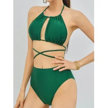 Conjunto de bikini cruzado con tirantes