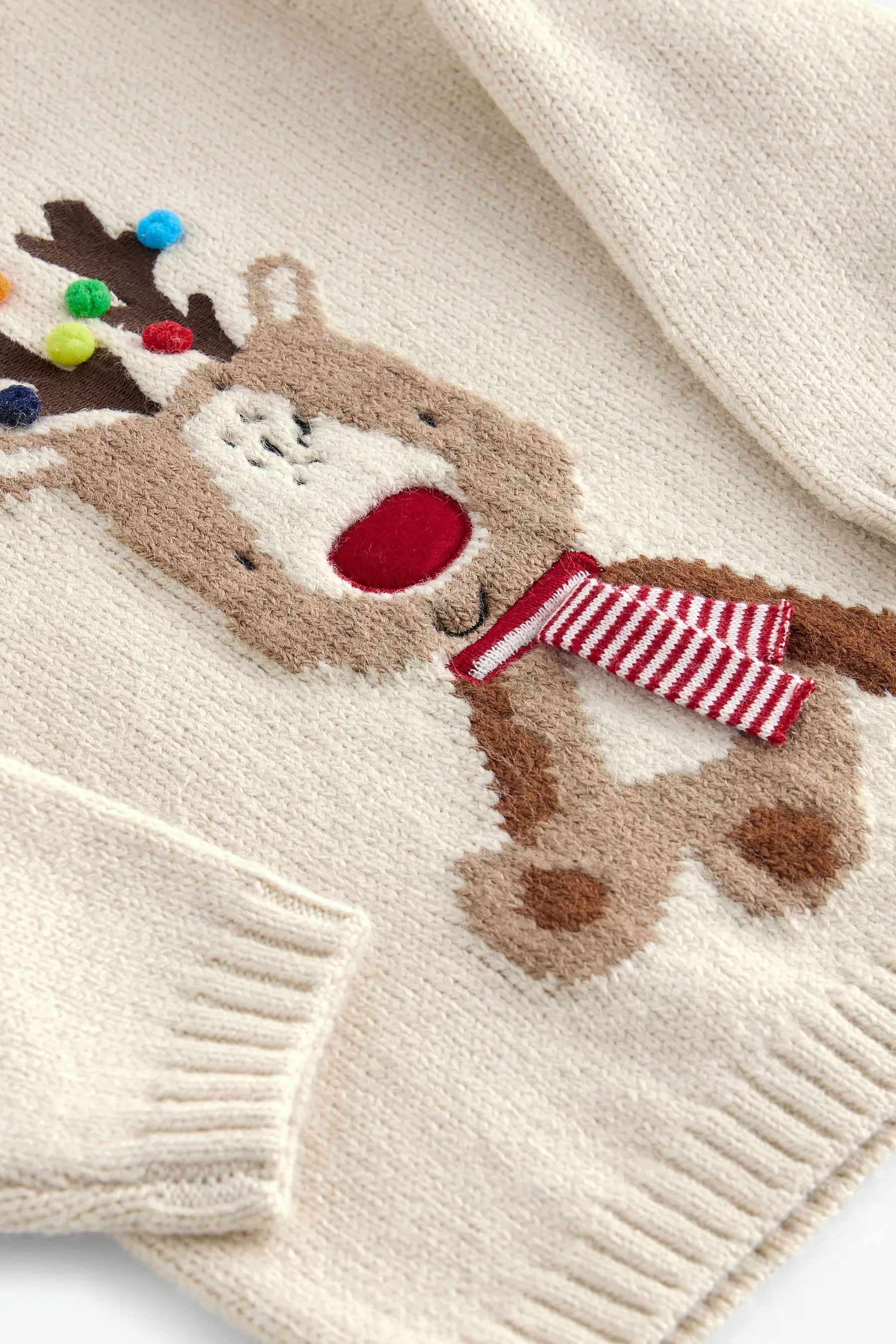 Ecru Reindeer - Jersey de cuello redondo con diseño navideño (3 meses - 7 años)