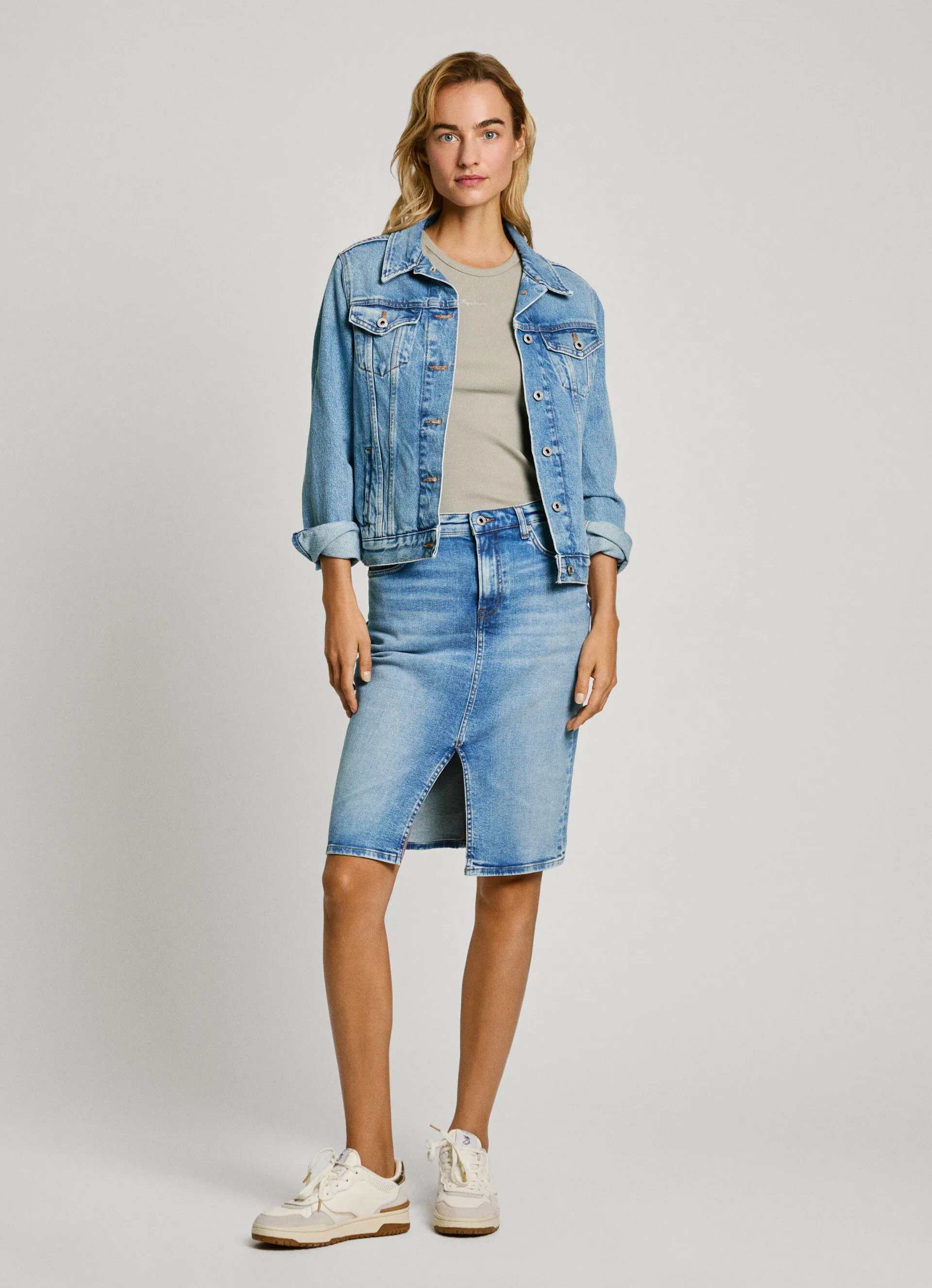 falda midi denim fit regular