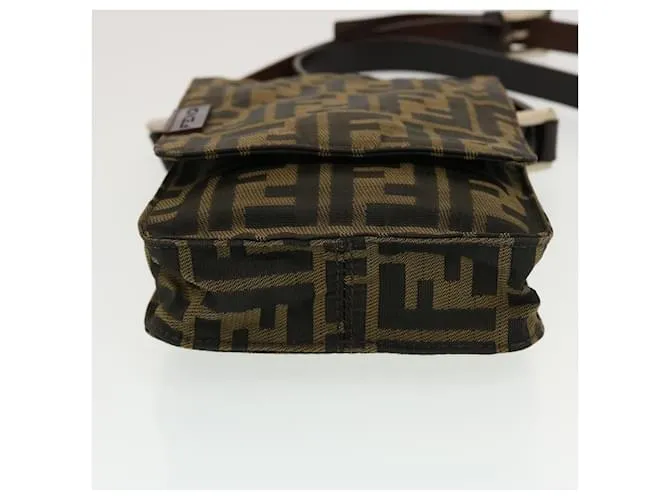 FENDI Zucca Canvas Bandolera Negro Marrón Auth 43693 Castaño 