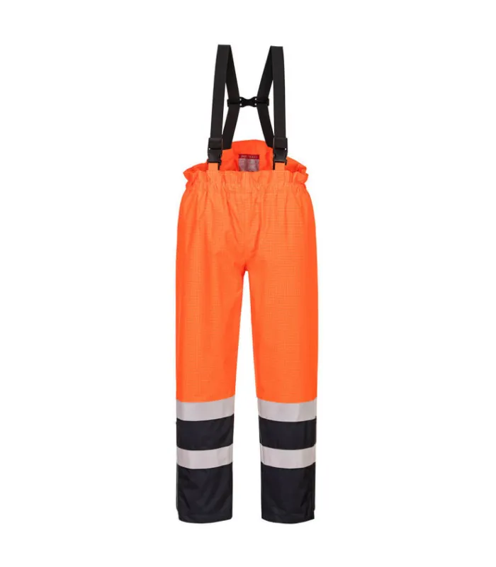 Pantalón de alta visibilidad multi-protección flúor combinado con peto PORTWEST S782