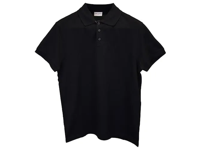 Polo Saint Laurent con monograma de algodón negro 