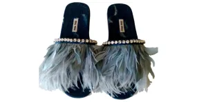 Sandalias de mezclilla MIU MIU con plumas y cristales Azul 