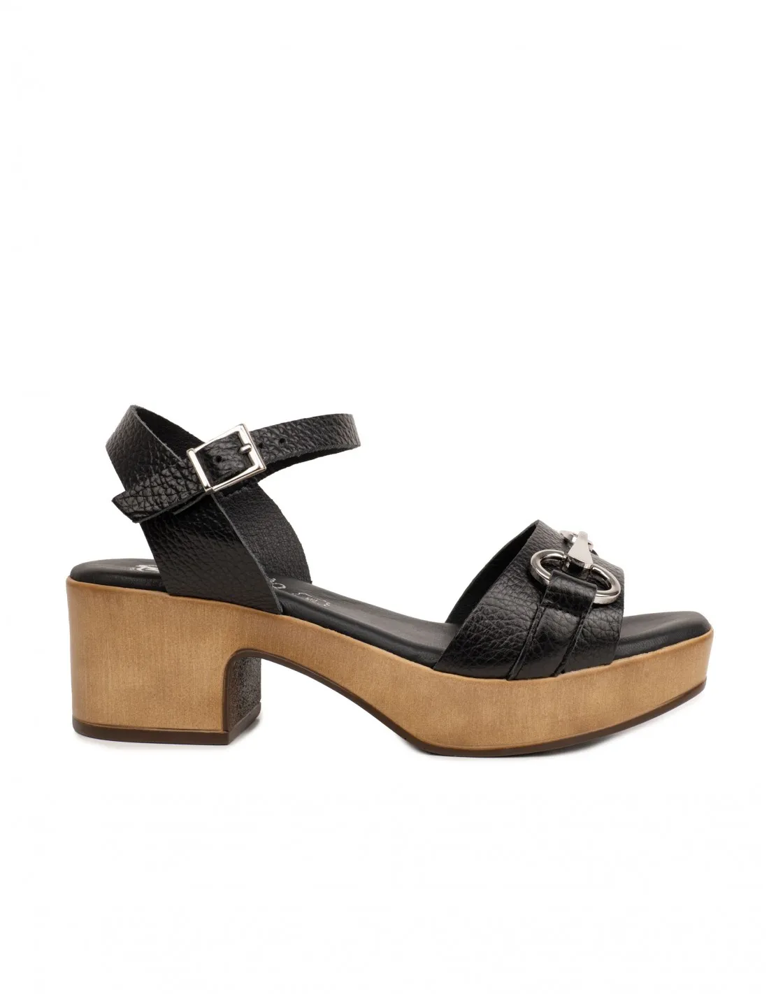 Sandalias Tacón Cadena Piel Negra PERA LIMONERA
