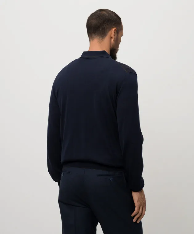 Stefano Ricci Blue wool, silk and cashmere polo with monogram pattern