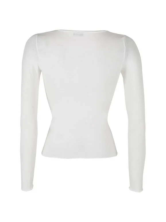 Sublyme Jersey de mujer de cachemira de manga larga con cuello de pico